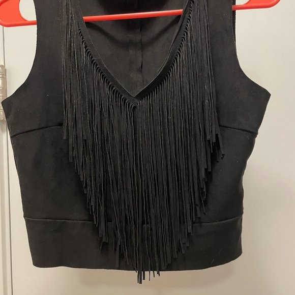 Zara Woman Black Cropped Suede Top, Western Style Sleeveless, size small - Picture 3 of 4